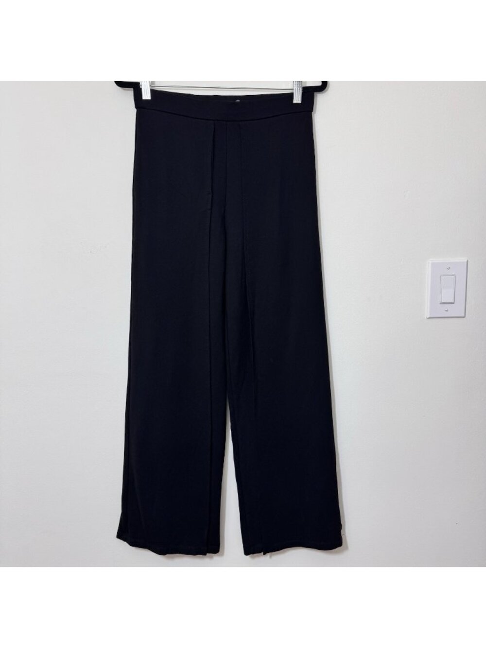 Betabrand Women’s Black Wide Leg Dress Pants Size M Ponte Knit Split Front Skirt
